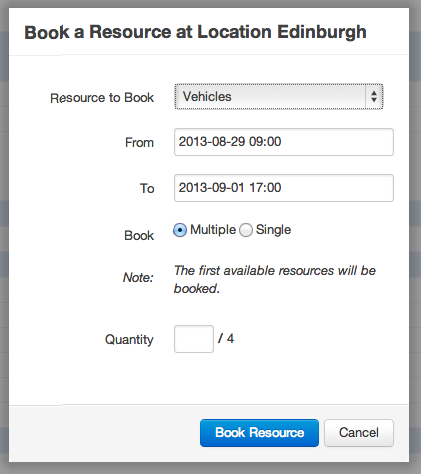 select the multiple option to book multiple resources onto your courses